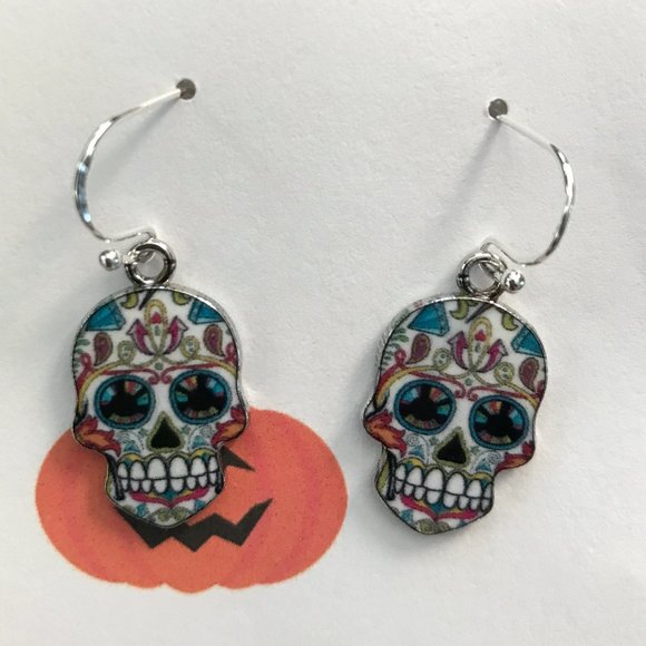 COPY - Sugar Skull Sterling Silver Earrings - Picture 2 of 2